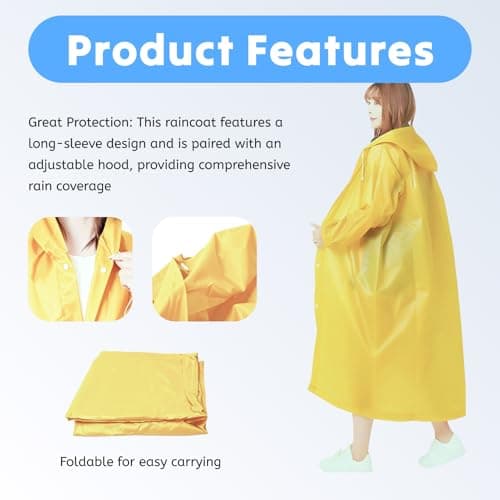 AropaeenGlowry Waterproof Rain Poncho for Adults, 2 Pack Reusable Raincoat with Hood & Sleeves, Portable Emergency Poncho for Camping, Hiking, Travel, Outdoor Events (Yellow) — view 5
