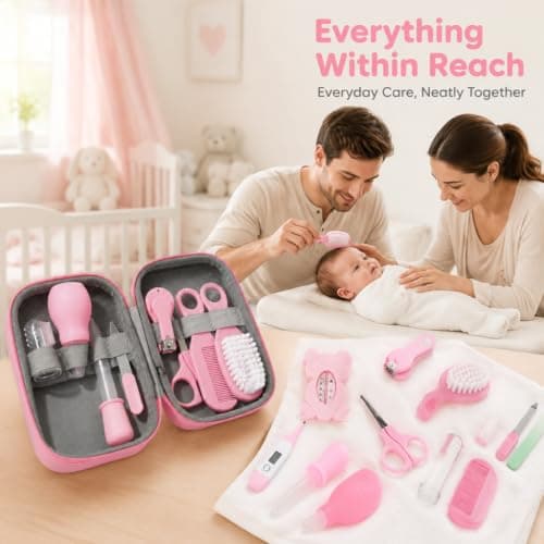 Liemuao Baby Toiletry Bag Kit, 13 Essential Baby Care Accessories - Hair Brush, Digital Thermometer and Bath, Nail Clippers, File, for Newborn Baby Girls and Boys (Blue) — view 2