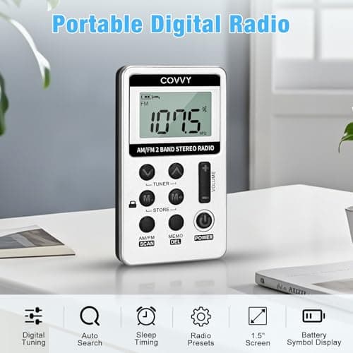 AM FM Pocket Radio HanRongDa Portable Digital Tuning AM/FM Mini Stereo Radio Player with Rechargeable Battery and Earphone for Outdoor Walk (Silver) — view 4