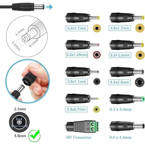 Multibao 15V 1A AC‑DC Power Supply Adapter, 1000mA Wall Charger with 10 Pack Universal DC Connector Tips for LED Strip Lights, Security CCTV Cameras — view 3