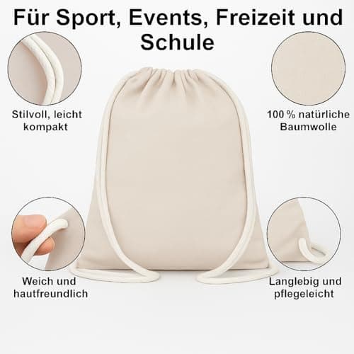 brand promotion Fabric Bag Gym Bag Cotton 38 x 46 cm - Oeko-Tex 100 Certified - Sports Bag with Drawstring - Sustainable Cotton Bag Jute Bag for Sports, School & Leisure, natural, 38x46cm — view 4