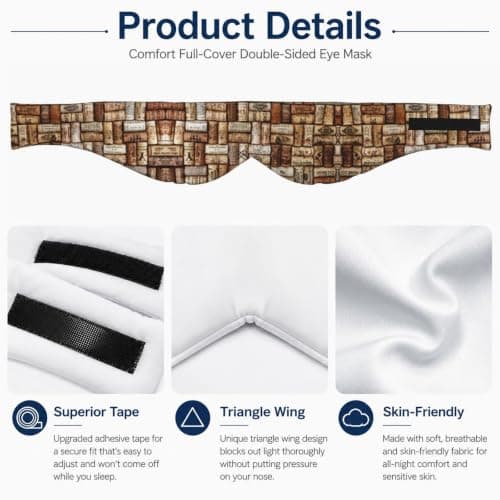 Wine Cork Print Sleep Mask Wide Wraparound Reversible Light Blocking Travel Fit — view 4