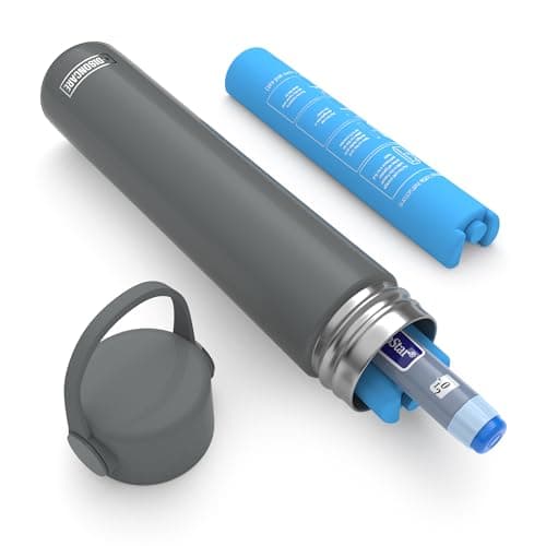 DISONCARE 16H Single Insulin Pen Cooler Trave Case with 1 Biogel Ice Pack Portable Medication Cooler for Travel TSA Approved Diabetic Travel Case with QR Medical Stikers(Charcoal Gray)
