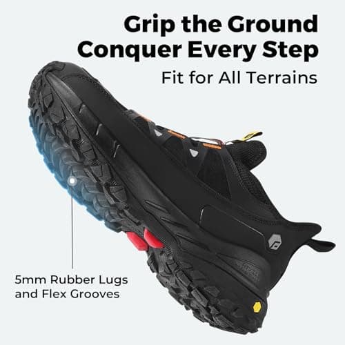 FitVille Men's Extra Wide Walking Trainers Comfortable Slip On Hiking Shoes with Arch Support, Low-Rise Trekking and Hiking Footwear for Outdoor Trekking Camping Climbing Black — view 6