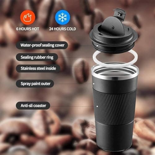 Travel Mug with Leakproof Lid,Insulated Reusable Coffee Mug for Hot&Cold Drinks/Tea,Portable Stainless Steel Thermal Takeaway Travel Coffee Cup for Car/Outdoor/Picnic/Office/School (Coffee Cup red) — view 3