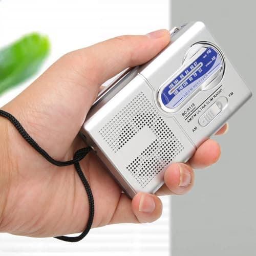 Namvo battery-powered AM/FM radio, multifunctional, silver grey, portable mini radio, ideal for travel, hiking and cycling (batteries not included) — view 5