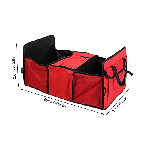 HLKSOUREZ Multifunction Folding Car Insulated Cooler Storage Bag Organizer, Trunk Storage Box with High - Quality Polyester Material, Large Capacity Car Trunk Organizer Container for Travel (Red) — view 3