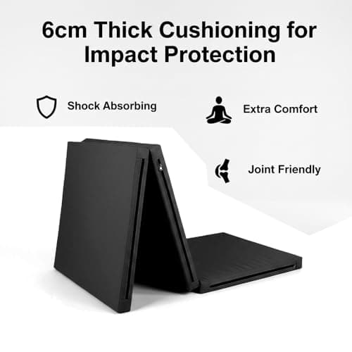 Exercise Mat – Tri-Fold PU Leather Yoga, Pilates & Gymnastics Mat, 6cm Thick Cushioned, Non-Slip, Foldable Home Gym Fitness Mat for Kids, Adults & Family Workouts (Black) — view 4