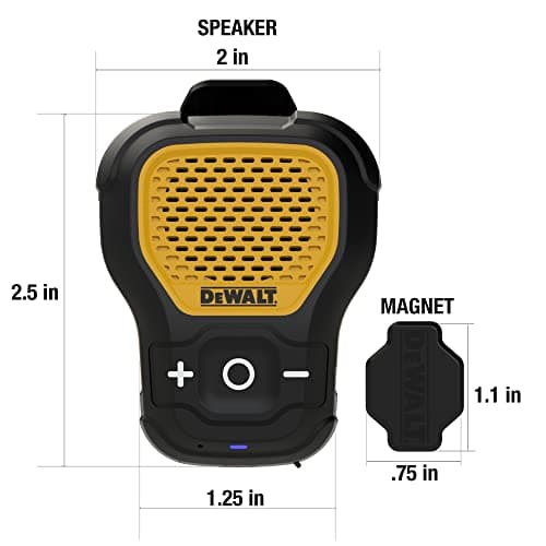 DEWALT Wearable Bluetooth Portable Speaker, Magnetic Clip-On Wireless Bluetooth Speaker, Jobsite Pro Water-Resistant Portable Speaker, Built-in Mic for Hands-Free Music and Calls — view 3
