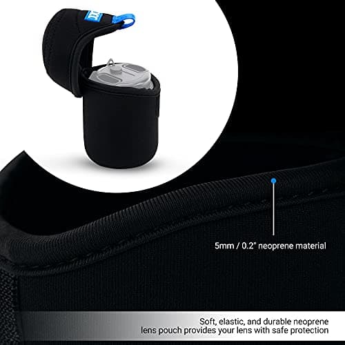JJC Mirrorless Lens Pouch Bag Protective Case for Canon Fuji Olympus Nikon Sony Lenses, Soft Neoprene Water Resistant Travel Carry Camera Lens Wrap with Carabiner (Interior Size 2.6 x 3.1) — view 5