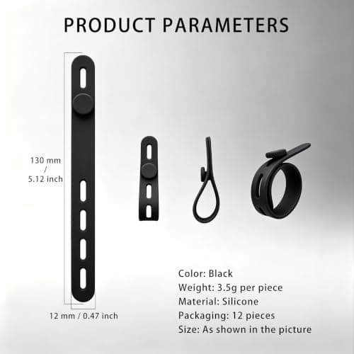 12 Pack Silicone Cable Ties, Reusable Adjustable Cable Straps, Black — view 2