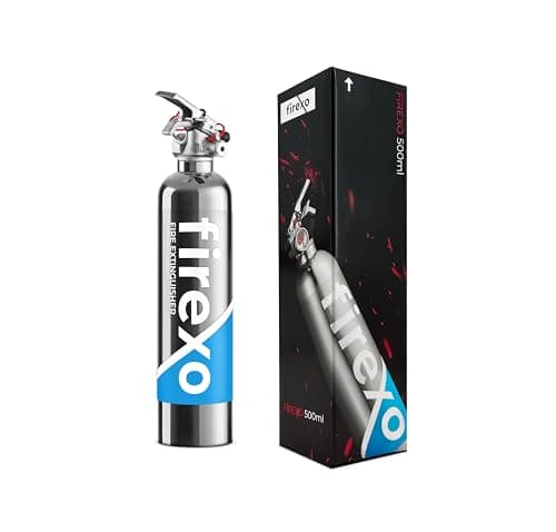 Firexo All in One Stainless Steel Fire Extinguisher 500ml Chrome - Multipurpose Extinguisher for ALL FIRES inc. Li-ion Battery Fires! - Emergency Safety Equipment for Home Car Indoor/Outdoor