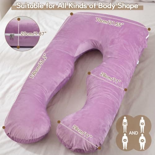 GRANDMA SHARK U-shaped Pregnancy Pillow, Full Body Maternity Pillow with Washable Velvet Cover for Back Hips Legs Support, Pinkish Purple — view 3