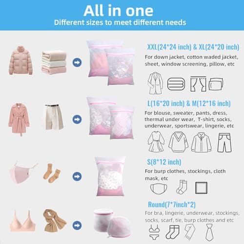 Gogooda 7PCS Mesh Laundry Bags, Reuse Durable Washing Machine Bag for Delicates Blouse, Hosiery, Underwear, Bra, Lingerie and Baby Clothes(XXL, XL, L, M, S, 2 Bra Bags) — view 6