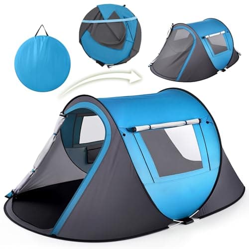 Warmiehomy Instant Pop Up Tent, Family Camping Tent for 2-3 Person, Blue