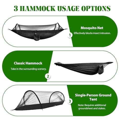 Aartner Ultra-Light Travel Camping Hammock Pop-up Bug Net - Anti-Rollover Hammock 300kg Load Capacity,Breathable,Quick-drying,Outdoor Backpacking Hiking (Black) — view 5