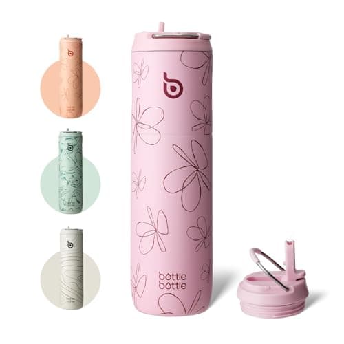 Bottle Bottle Insulated Water Bottle700ml(24oz) with Straw and Lid Stainless Steel Sports Travel Gym Water Bottles Metal Drink Flask with Handle for Man and Women(Flower Frenzy)