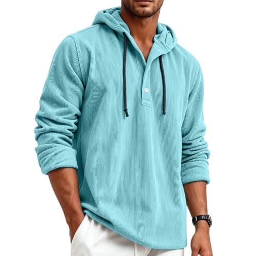 Loncvexy Men's Hooded Sweatshirt Casual Everyday Hoodie Plain Pullover Hoody Hooded Top Lightweight Long Sleeve Jumper with Drawstring for Hiking Office Running S-3XL Sky Blue — view 2