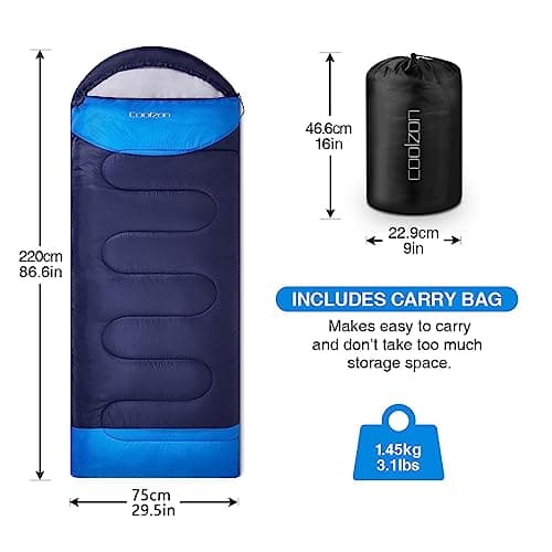 Coolzon Outdoor Sleeping Bag for Camping, for 3-4 Seasons, Adult Blanket, Small Packed Size, Ultralight Carry Bag, Soft, Thick and Warm, for Outdoor Camping, Travel, Hiking, Navy — view 2