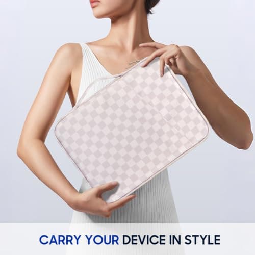 TiMOVO Laptop Sleeve 13.3-14 Inch for MacBook Neo/Air/Pro, Khaki Checkered — view 3