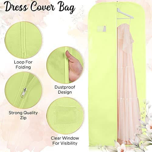 Wedcova Dress Bag | Hanging Garment Bags | Full Length Travel Protector | Wedding Clothes Storage Cover with Zipper for Women | Pack of 3 Covers | 72 Inch | Yellow — view 3
