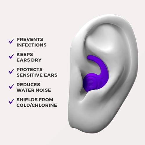 H20VIZ Pro Swim Ear Plugs | 3 Pairs | Waterproof, Reusable Silicone Earplugs for Swimming, Surfing, Snorkeling & All Water Sports (Coral, Pink, Purple, 3 Pairs) — view 4