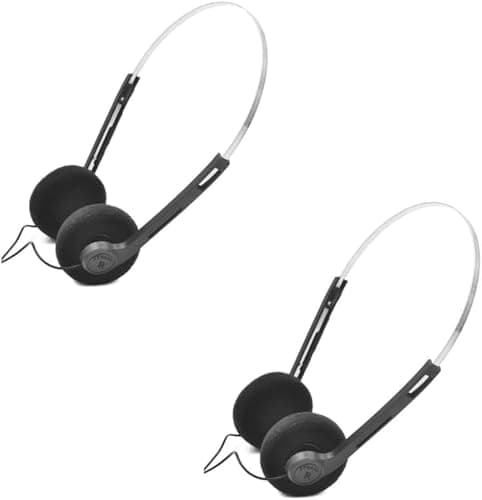 2 Pcs Black Retro On Ear Headphones, Lightweight Portable Headphone with Adjustable Headband, Wired Stereo Headphones, Over-Ear