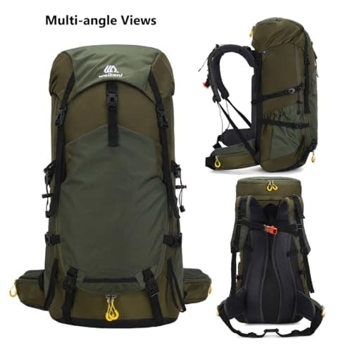 Hnayett 60L Hiking Backpack Waterproof Rucksack Large Camping Bag with Rain Cover for Men Women Lightweight Back Pack for Trekking Walking Cycling Climbing Travelling Outdoor Sports — view 6