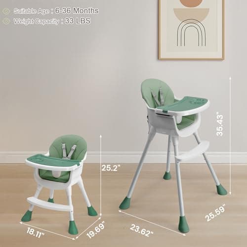 LALAHO Adjustable Height Baby High Chair with 5-Point Safety Harness Green — view 4