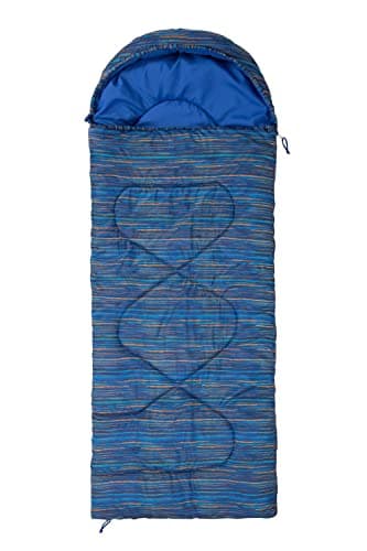 Mountain Warehouse Apex Mini Square Patterned Sleeping Bag - 2 Season, Lightweight & Insulated Bag - For Autumn, Camping, Hiking & Trekking Blue