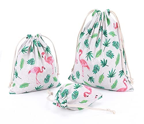 Amoyie Cotton Drawstring Bag 3pcs, Kids Storage Bag, Fabric Organiser Pouch