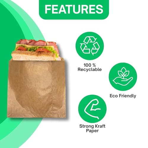 Somwell – 100 x Brown Kraft Paper Bags, 8x8" Eco Friendly Brown Paper Bags For Sweets, Candy, Grocery, Fruit, Gifts, Crafts & Retail Packaging - Recyclable & Biodegradable (100, 8" x 8") — view 2