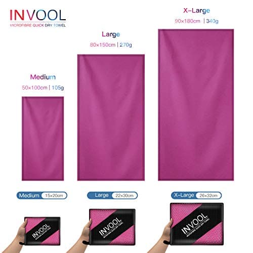 Invool Microfiber Towel, 90X180cm 5 Colours with Carry Bag - Quick Dry Towel for Travel, Camping, Fitness, Beach, Vacation, Fast Drying and Absorbent (Rose Red) — view 4