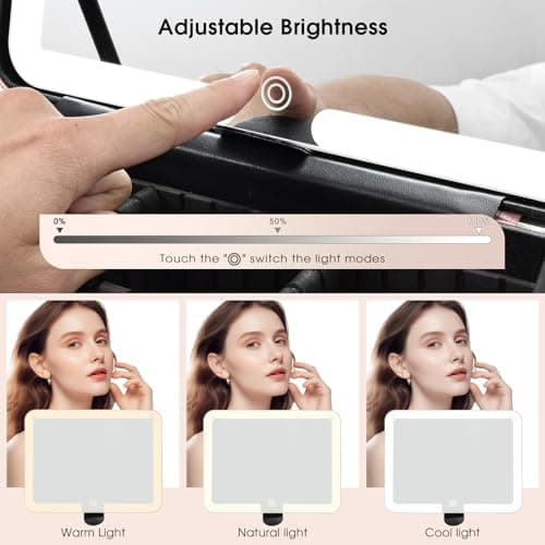 Makeup Case with LED Mirror Vanity Case Removable Light Up Mirror PU Leather Portable Makeup Artist Carry Vanity Box with Dividers Makeup Brush Holder, Champagne Gold — view 2