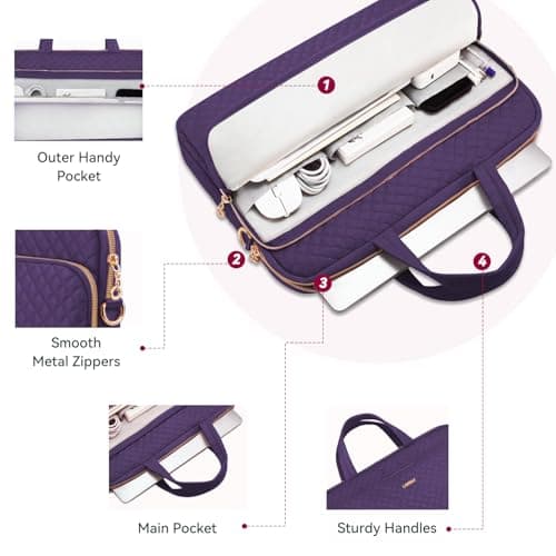 Lausiax Laptop Case Bag Women Men Computer Sleeve Compatible with MacBook/Dell/HP/Acer/ASUS, Waterproof Shoulder Carrying Briefcase, Purple, 14-14.5 Inch — view 6