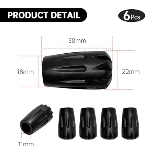 6Pcs Universal Trekking Pole Tips, Durable Rubber Ferrules with Enhanced Grip for Hiking Poles, Walking Sticks & Crutches - Fit Most Terrain Like Asphalt, Rock, Snow, Mud (Black) — view 2