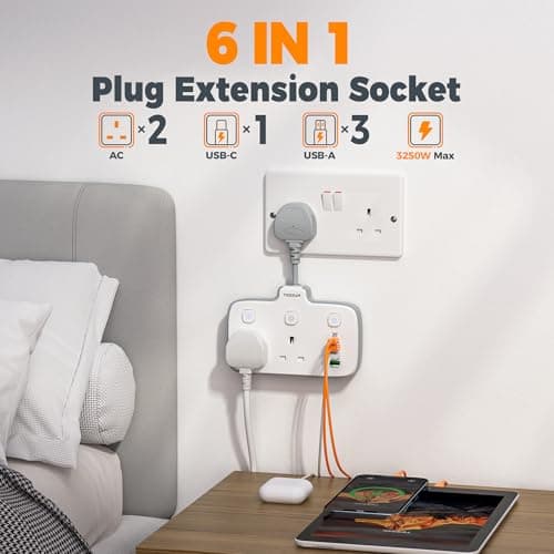 TESSAN Double Plug Adapter UK with PD 20W USB C (4USB Ports) — view 2