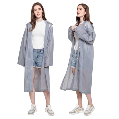 Cosowe Rain Poncho Raincoats for Adults, 2 Pack Reusable Rain Jacket Rainwear with Hoods and Sleeves, Waterproof for Emergency, Outdoors, Camping, Disney, Grey — view 5