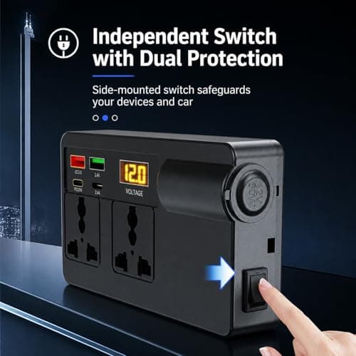 ideallife 200W Car Voltage Converter Inverter,12V/24V to 220V Converter with 2 AC Sockets & 4 USB Ports (PD30W & QC3.0 Fast Charge), Fast Charging Car Voltage Converter Inverter for SUV Van Truck — view 5