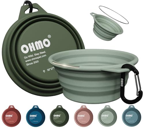 OHMO Collapsible Dog Bowl with Steel Ring, 400ml, 2pcs, Camo&Sage Green