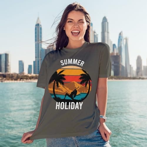 Summer Holiday Womens T-Shirt Beach Tropical Yoga Sunset Travel Birthday Gift for Her 2XL Light Graphite — view 5