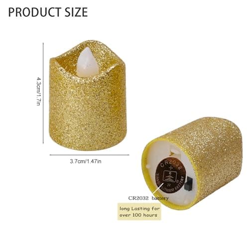 YiYFiT Glitter Gold LED Votive Candles,Battery Operated LED Tealights Fake Candles Flameless Tea Light Gifts for Home Party Wedding Halloween Chrismas Decoration(6 pack) — view 2
