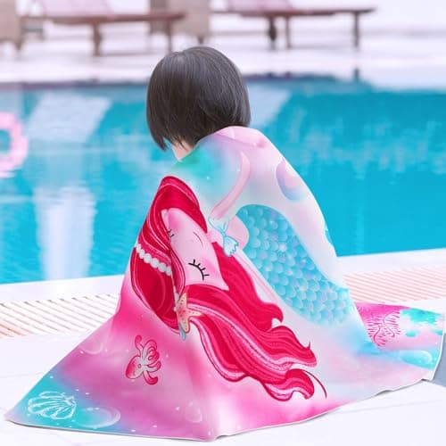 WERNNSAI Mermaid Microfibre Beach Towel for Kids, 76 x 150cm Bath Towel — view 6