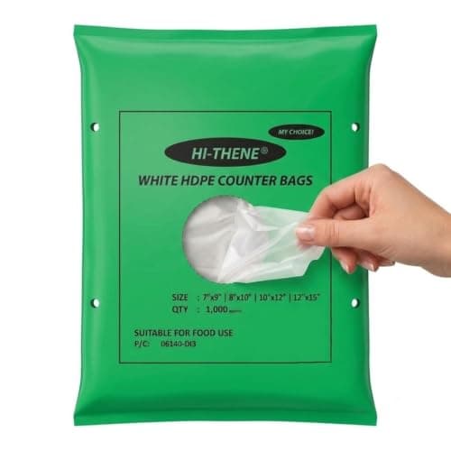 Venuscello® 1000 x Hi-Thene White HDPE Counter Polythene Butcher Bags 12 x 15 Inch Food Grade for Meat Fruit Vegetables Freezer Storage