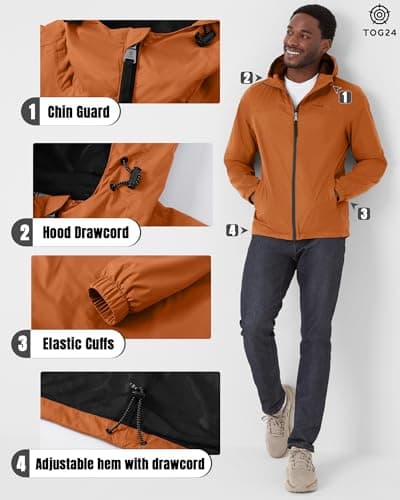 TOG24 Craven Mens Windproof Breathable Waterproof Jacket, Packaway Hood Zip — view 6