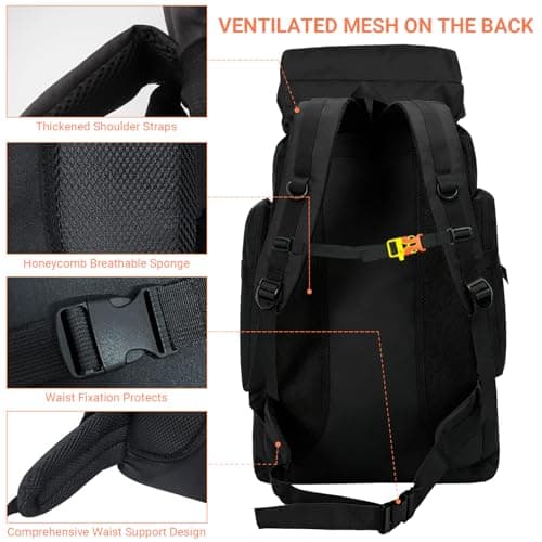 Vnvnvnv 80L Waterproof Hiking Backpack Camping Backpack, Black — view 5
