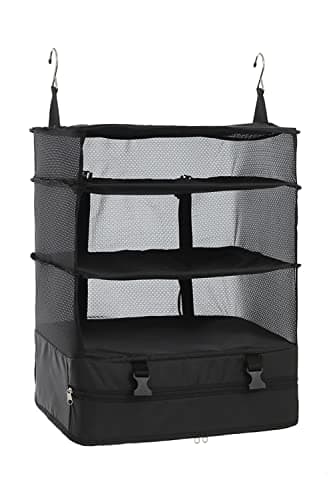 ELEZAY Hanging Packing Cubes Portable Closet Shelves Travel Collapsible Compression Garment Organisers for Carry-on Luggage Suitcase with Breathable Perforated Material X-Large, Black