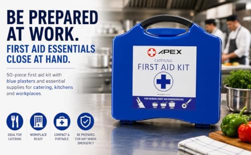 APEX Catering First Aid Kit – Kitchen & Workplace First Aid Kit with Blue Plasters, Eyewash, Ice Pack, Dressings, Bandages, Gloves & Foil Blanket – Portable Hard Case — view 3