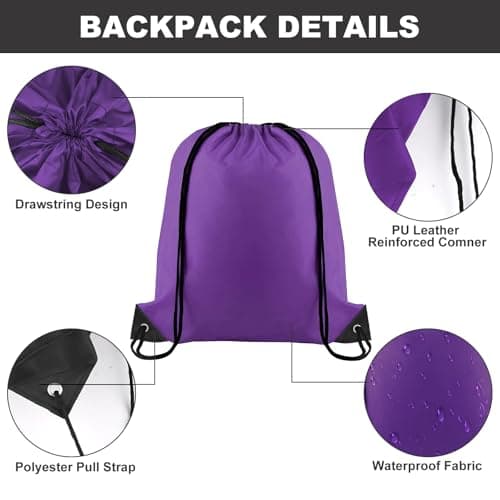 Yoolly Drawstring Bags, PE Bags Drawstring Gym Bags String, Waterproof Sack for Mens Womens Kids, Drawstring Backpack for School, Sports, Travel, Swimming, Beach (Purple) — view 2