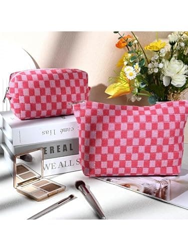 Makeup Bag, Birthday Gifts for Women, Large Small Capacity Checkered Travel Make up Bag, 2 Pack Cosmetic Bags Portable Toiletry Bag for Mom Sister Friends Girls — view 2